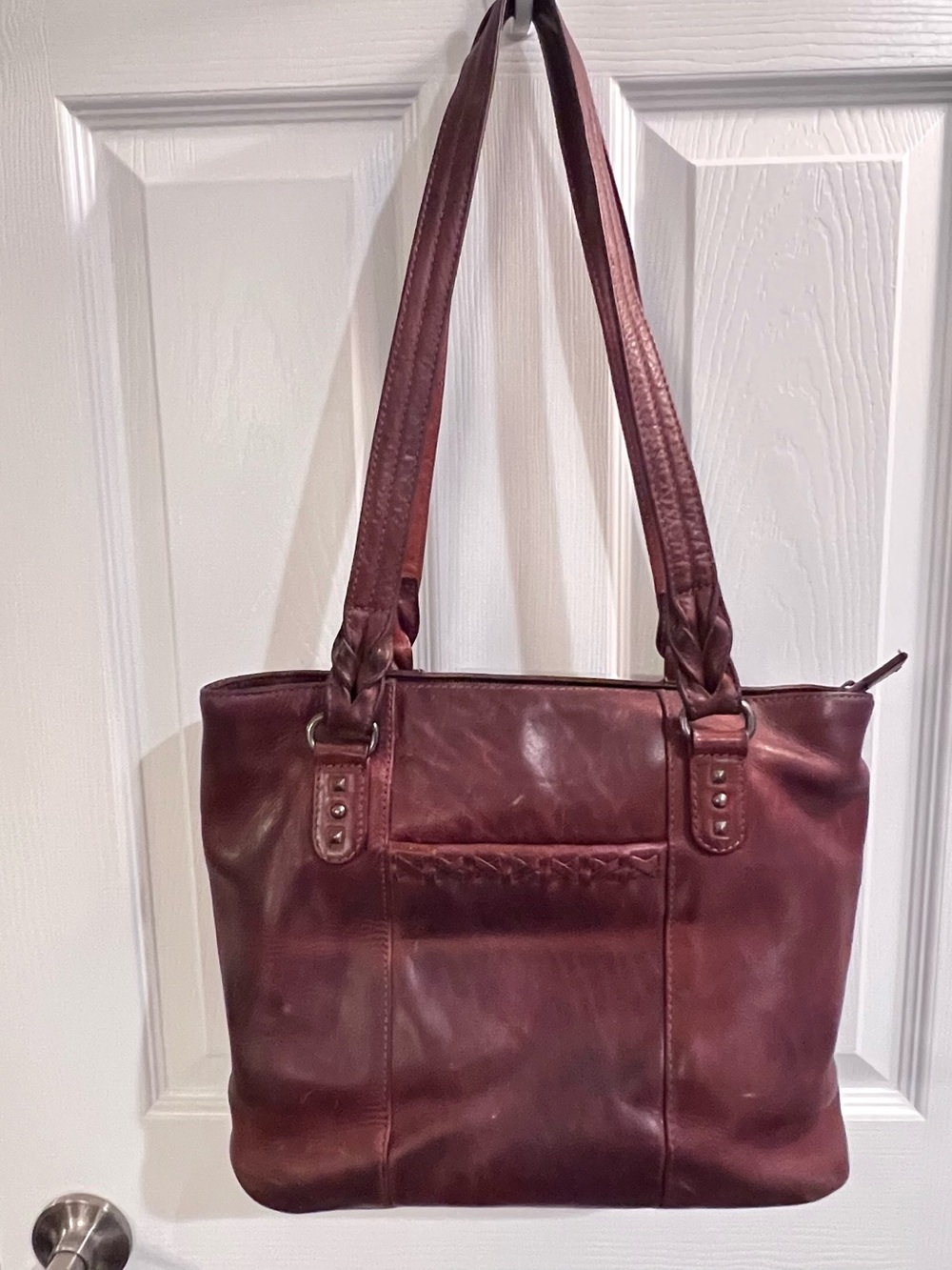 Women's Burgundy Leather Shoulder Tote